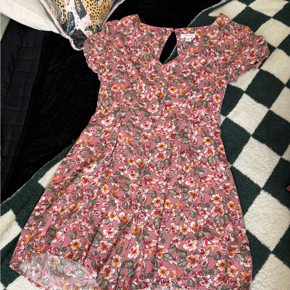 Xhilaration Pink Floral Romper with Keyhold Detail